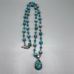 Whitney Kelly .925 Sterling Silver Turquoise Pendant Long Necklace